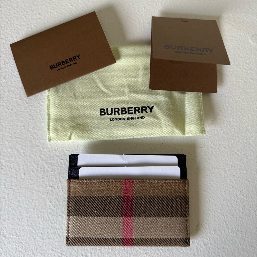 Burberry Beige & Brown Vintage Check Card Holder with Red Stripe
